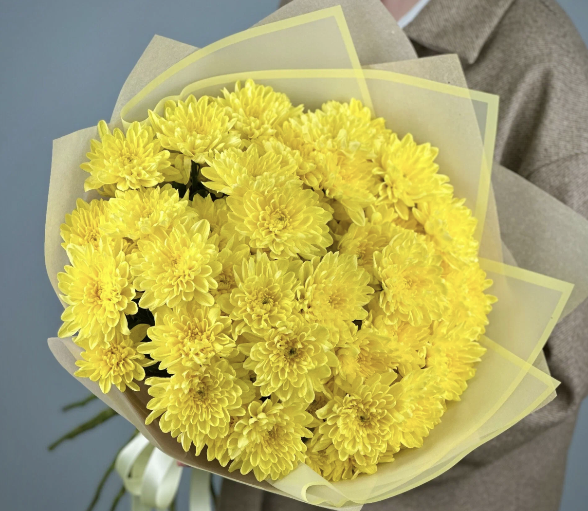 Букет хризантем мелко цвет желтые шт21 70см